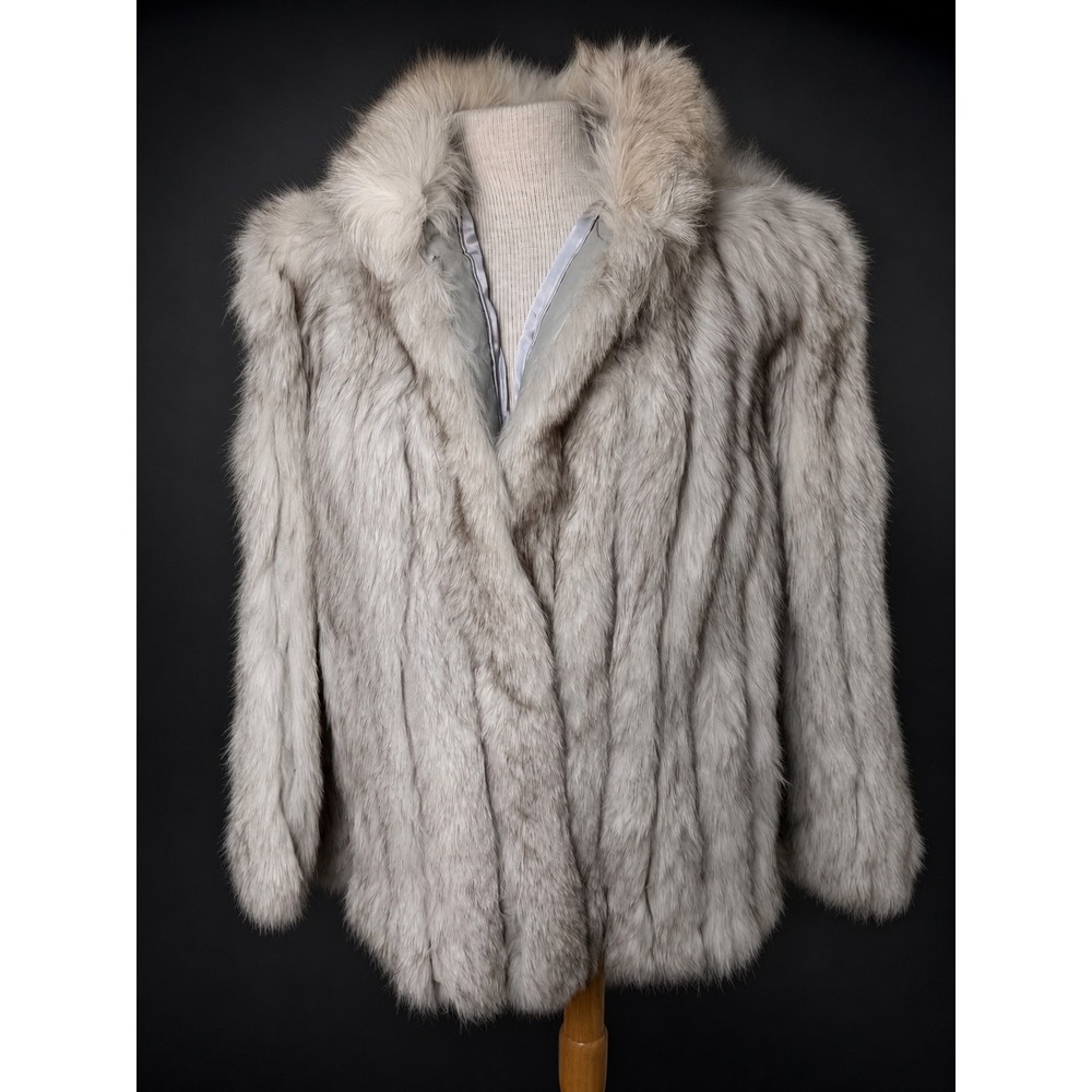 Niki Blue Fox Fur Coat Women's Large Finland‎ Pelts White Grey Mid Length Jacket